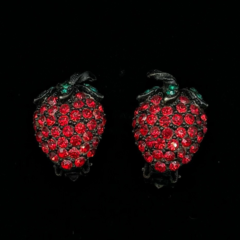 ALBERT WEISS Vintage Crystal Strawberry Clip-On Earrings